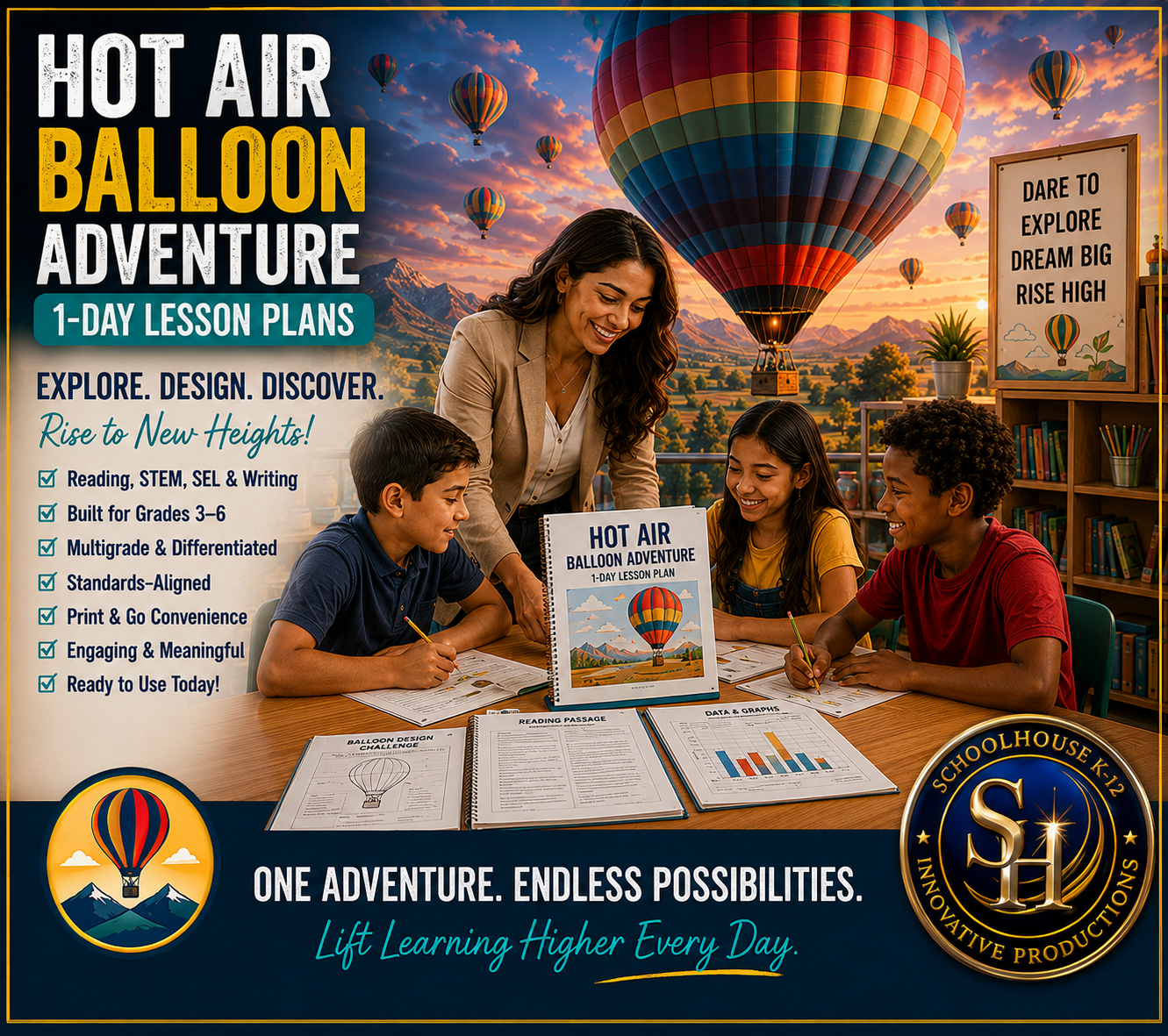 Hot Air Balloon Adventure 1-Day Lesson Plans cover, Grades 3rd–6th