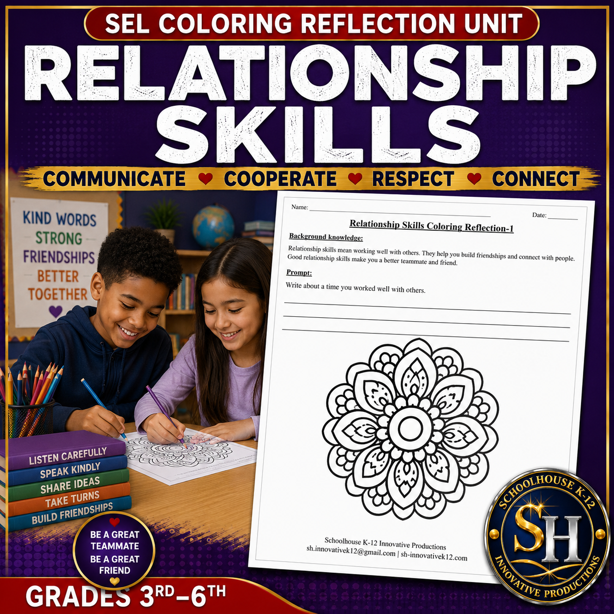 SEL Coloring Reflection Unit: Relationship Skills, Grades 3rd–6th