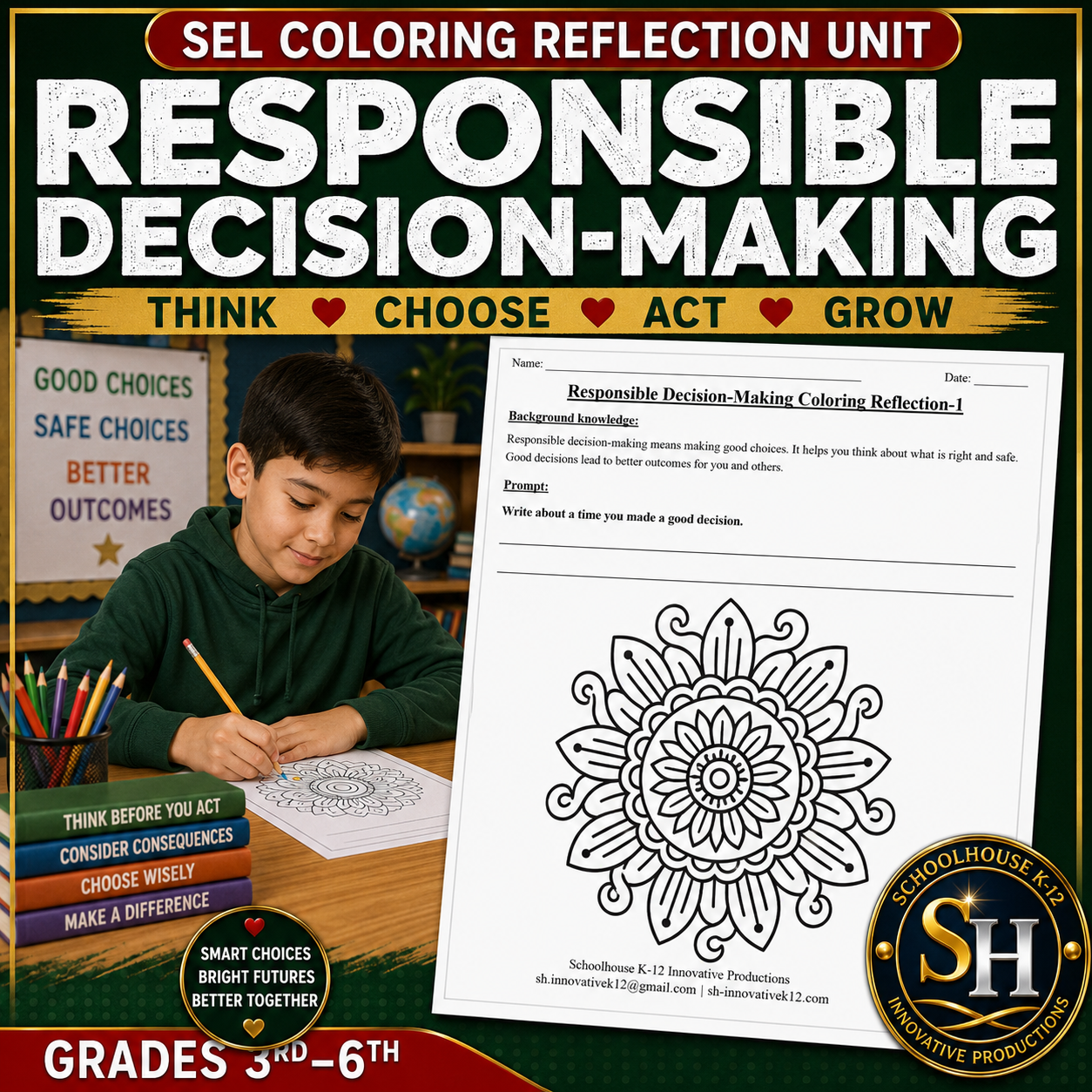 SEL Coloring Reflection Unit: Responsible Decision-Making, Grades 3rd–6th