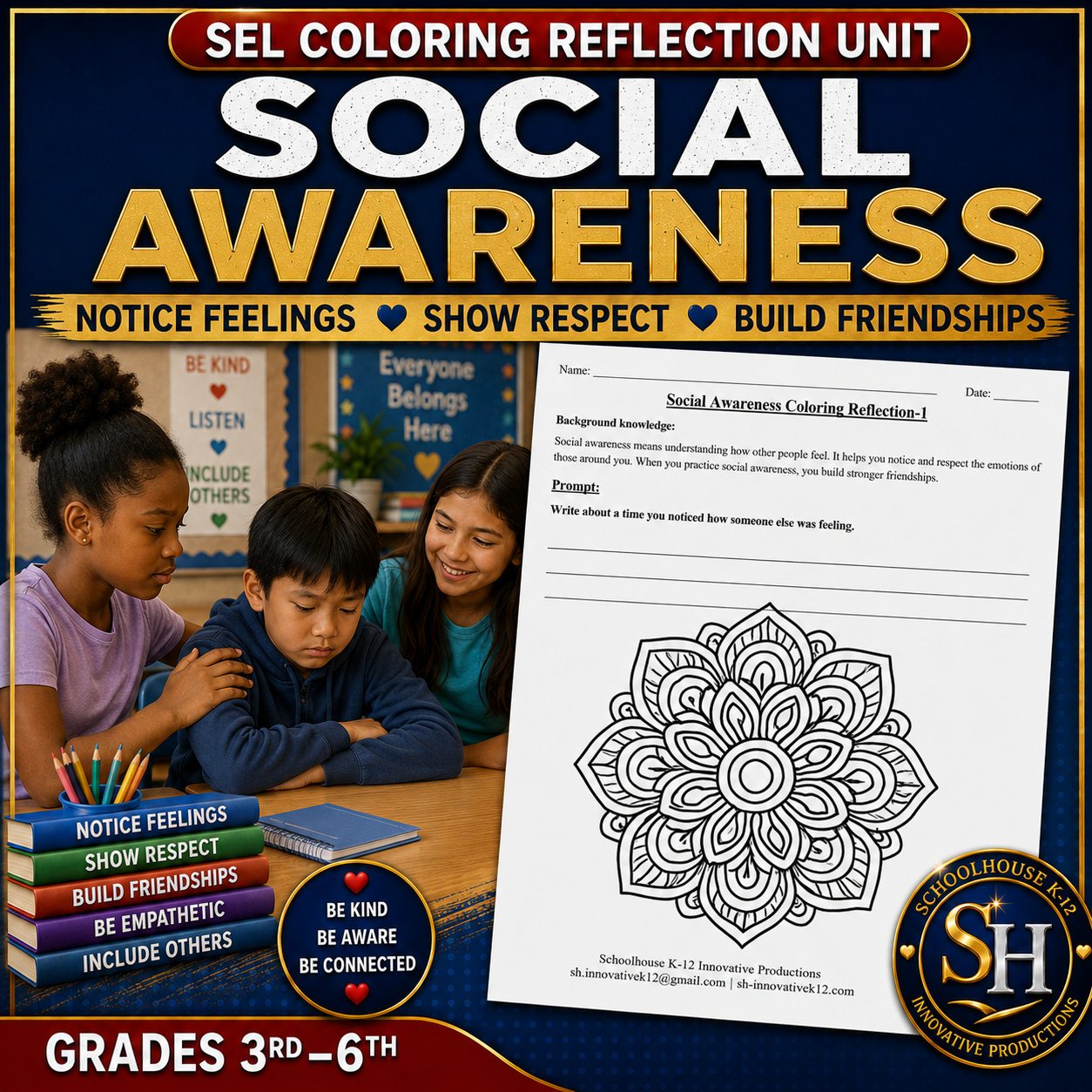 SEL Coloring Reflection Unit: Social Awareness, Grades 3rd–6th